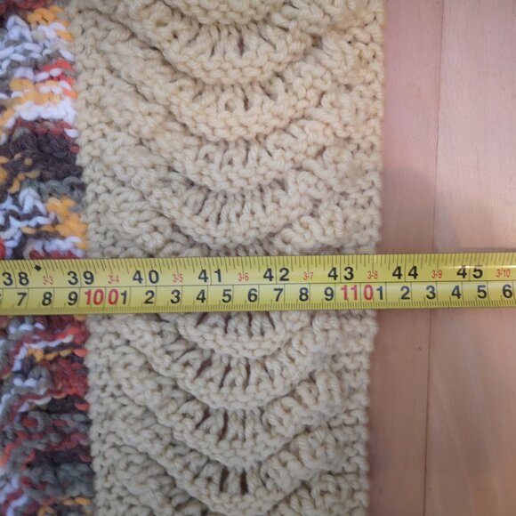 Handmade Crochet 56"x 43" Afghan in Ripple Pattern Tan & Multi + 14"x14" Pillow - Picture 2 of 7